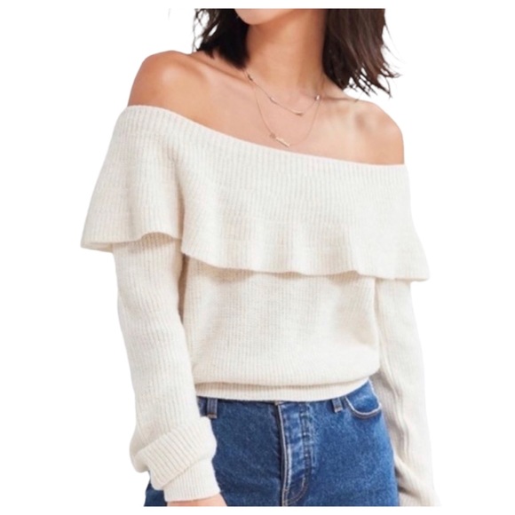 Kimchi Blue Sweaters - Anthropologie Kimchi Blue Cream off shoulder long sleeve ruffle collared sweater